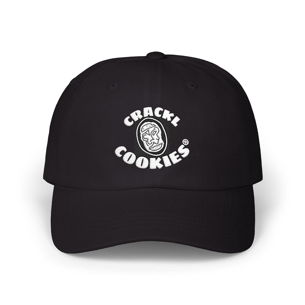 Black Crackl Cookies Cap — Vintage Logo Embroidered Baseball Hat