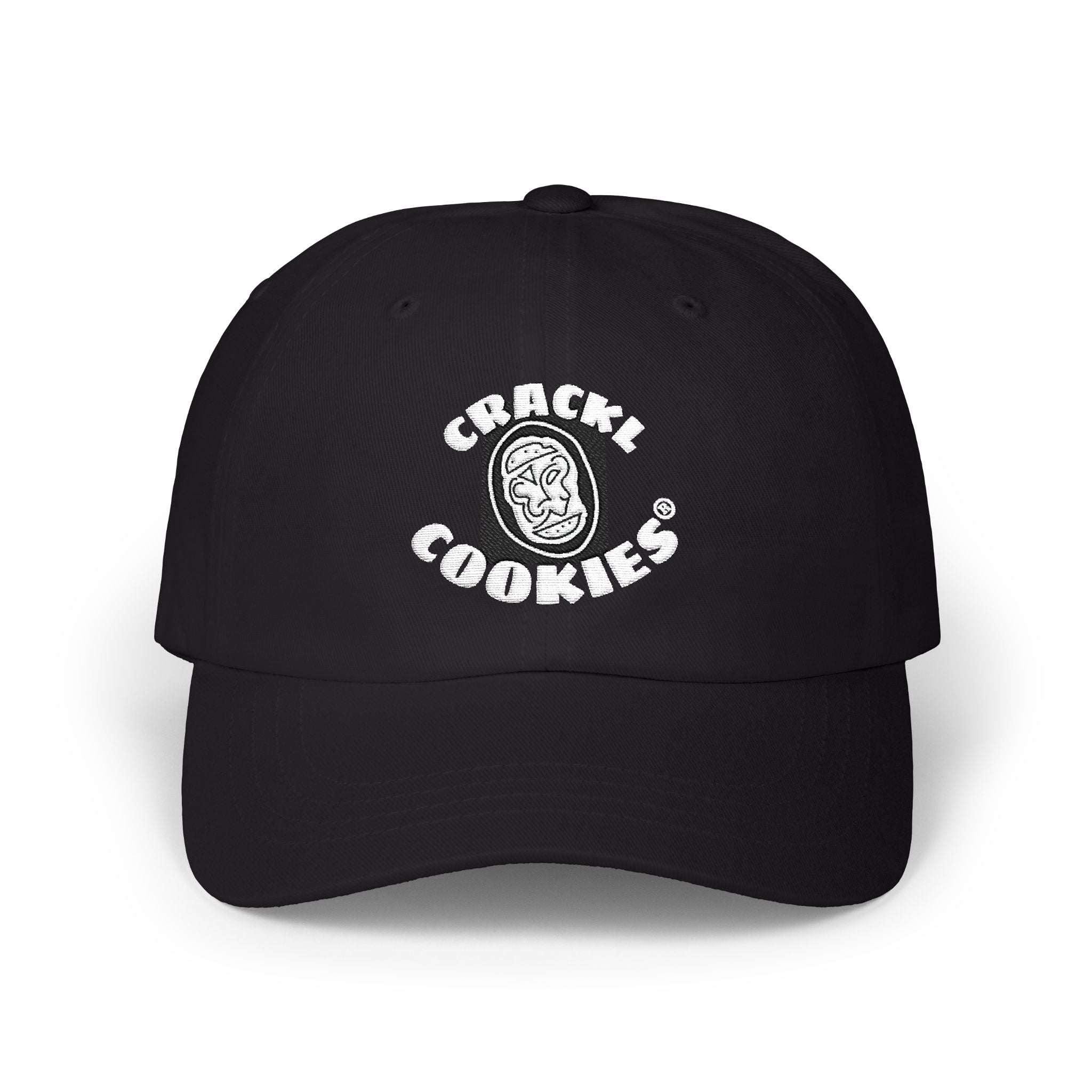 Black Crackl Cookies Cap — Vintage Logo Embroidered Baseball Hat