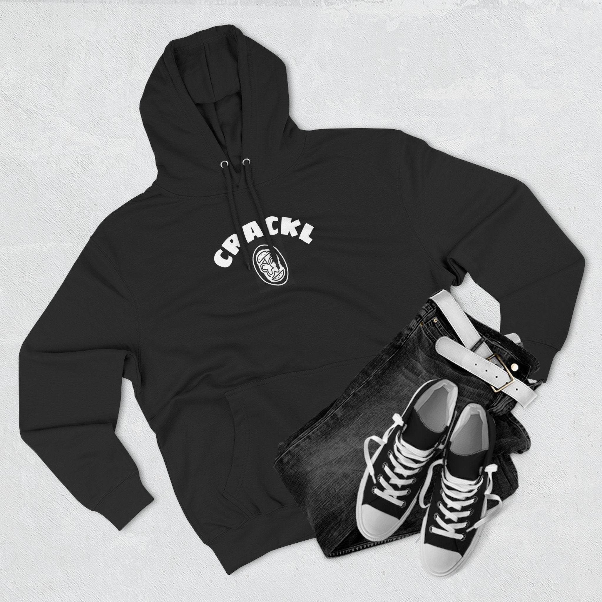 Black Crackl College Unisex Hoodie — Graphic Fleece Pullover